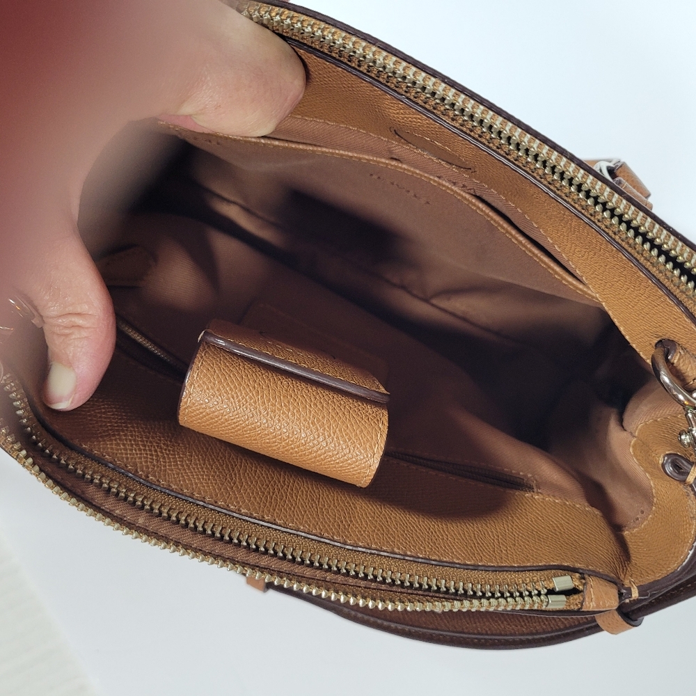 Coach Stanton 26 Brown Crossgrain Leather Double Zipper Pocket Satchel Bag - Picture 7 of 17